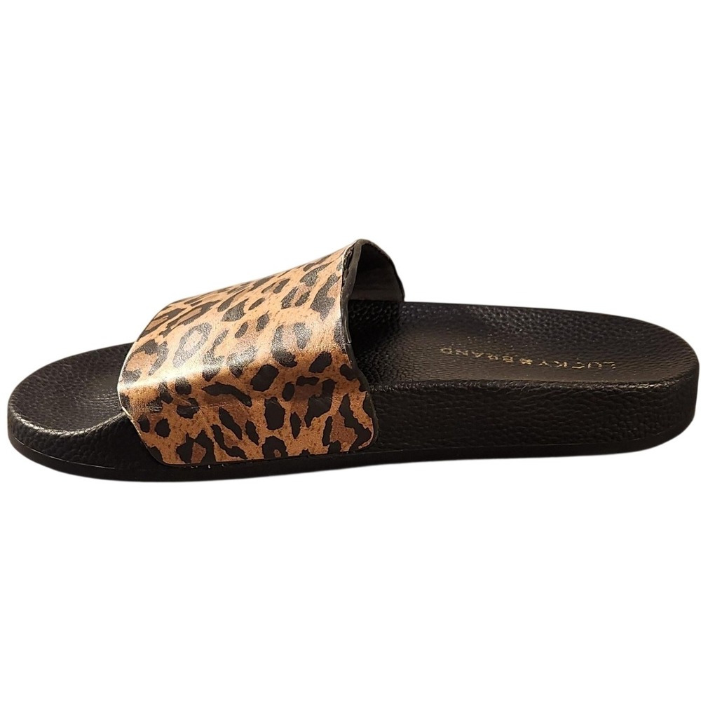 Lucky Brand Sandals Shoes Womens Size 8 Brown Leopard Slide Comfort Flat Slip On